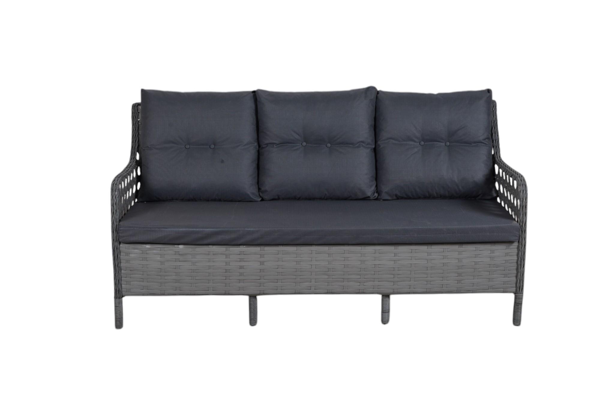 Siyah Üçlü Rattan Kanepe — görsel 1